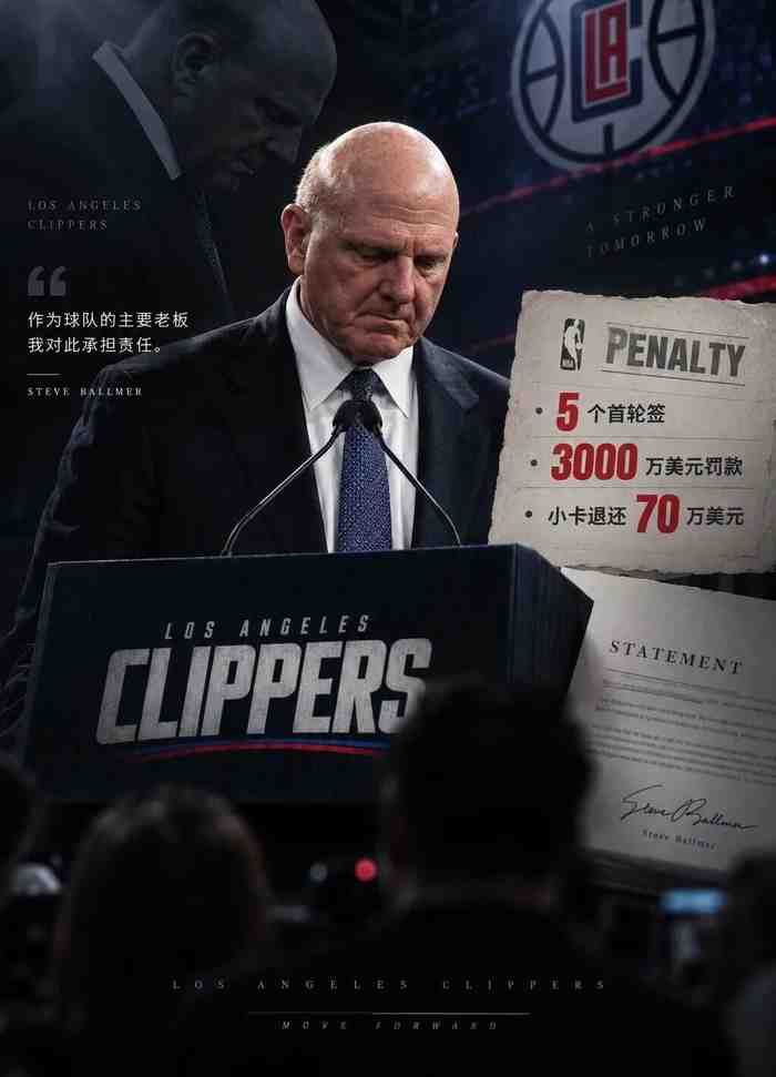 Shams：鲍尔默发布声明接受NBA处罚！