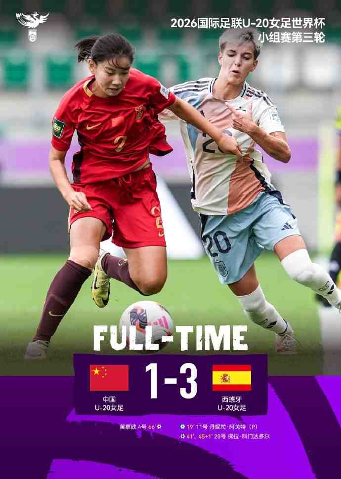 U20女足世界杯小组赛第三轮,中国U20女足1比3西班牙U20女足