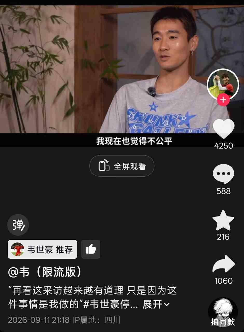 韦世豪推荐旧采访:很多处罚不公平,就是因为是我做的才罚我